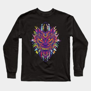 Wolf Pop Art Colorful Lines Head Polygonal Long Sleeve T-Shirt